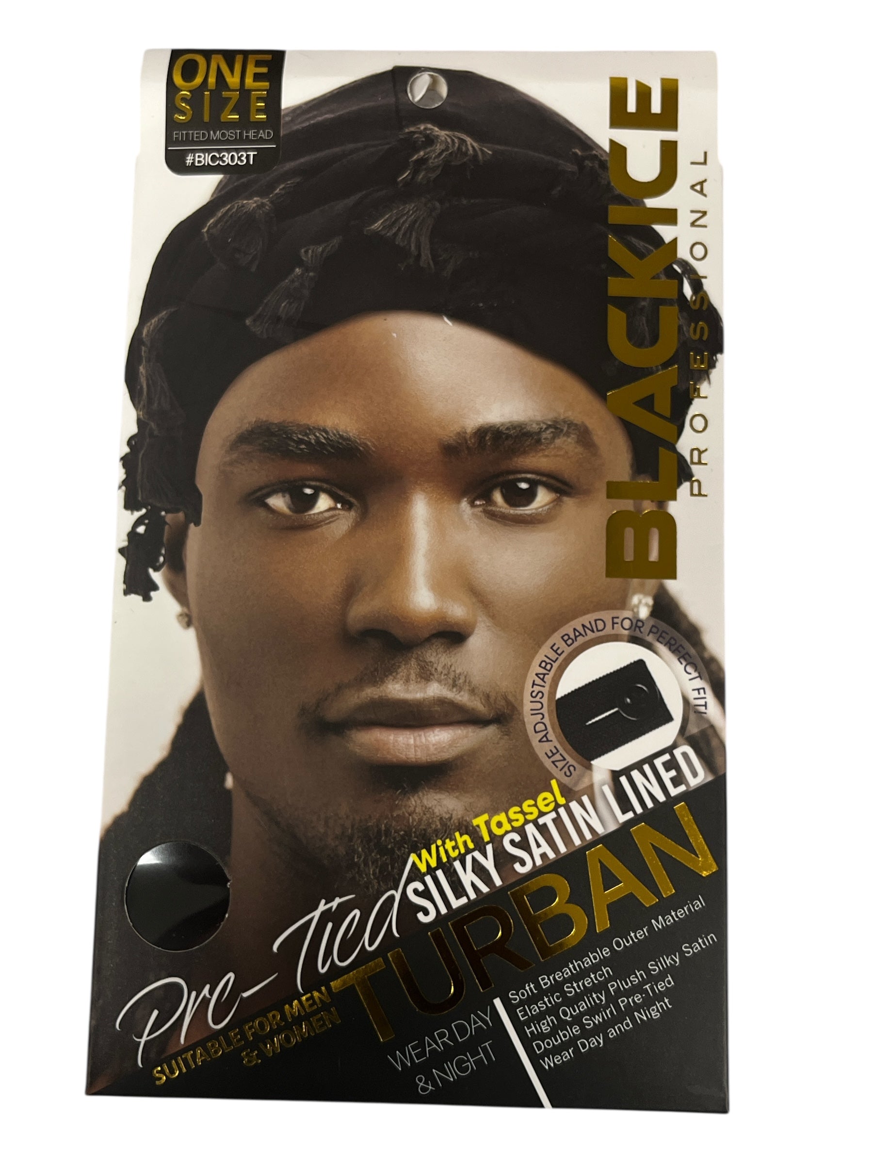 Silky Satin Lined Turban w/Tassel black